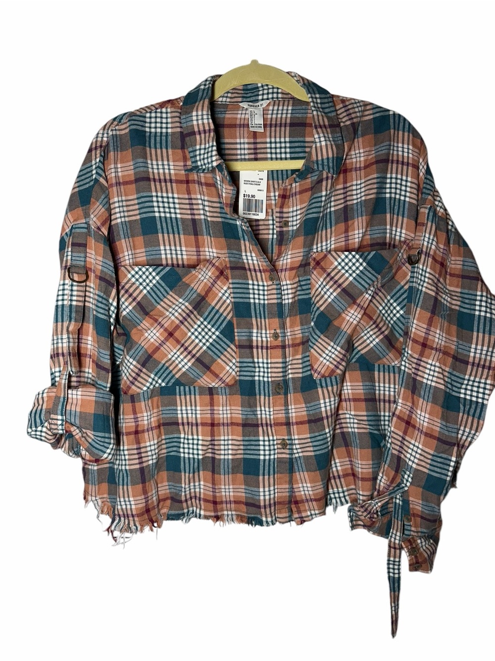 Forever 21 Rust, Teal & Cream Plaid Button-Up Shirt